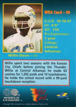 1992 Wild Card WLAF #59 Willie Davis Back