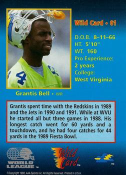1992 Wild Card WLAF #61 Grantis Bell Back