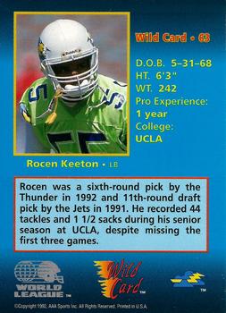1992 Wild Card WLAF #63 Rocen Keeton Back