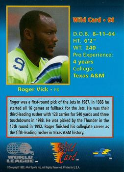 1992 Wild Card WLAF #66 Roger Vick Back
