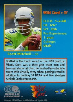 1992 Wild Card WLAF #67 Scott Mitchell Back