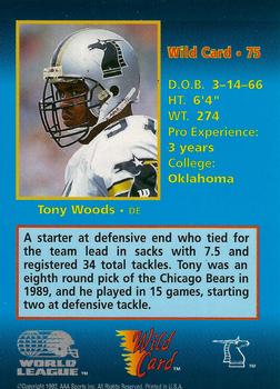 1992 Wild Card WLAF #75 Tony Woods Back