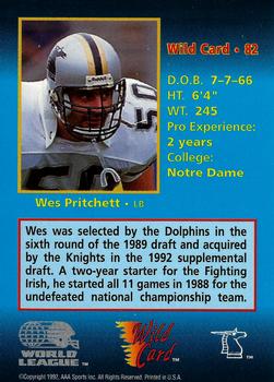 1992 Wild Card WLAF #82 Wes Pritchett Back