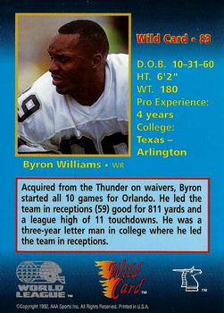 1992 Wild Card WLAF #83 Byron Williams Back