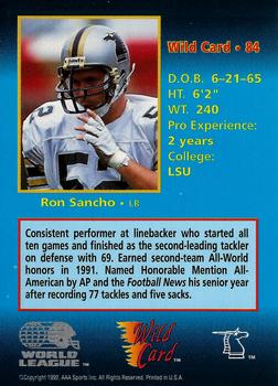 1992 Wild Card WLAF #84 Ron Sancho Back