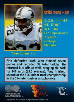 1992 Wild Card WLAF #85 Tony Jones Back