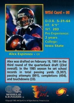 1992 Wild Card WLAF #95 Alex Espinoza Back