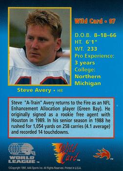 1992 Wild Card WLAF #97 Steve Avery Back