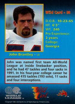 1992 Wild Card WLAF #98 John Brantley Back