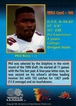1992 Wild Card WLAF #108 Phil Ross Back