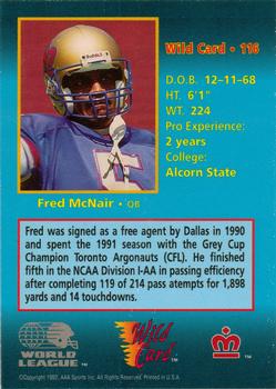 1992 Wild Card WLAF #116 Fred McNair Back