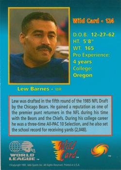 1992 Wild Card WLAF #124 Lew Barnes Back