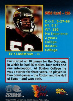 1992 Wild Card WLAF #129 Eric Lindstrom Back