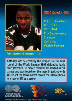 1992 Wild Card WLAF #132 Anthony Greene Back