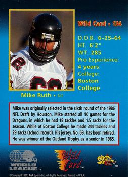 1992 Wild Card WLAF #134 Mike Ruth Back