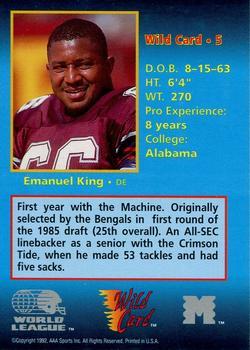 1992 Wild Card WLAF - 10 Stripe #5 Emanuel King Back