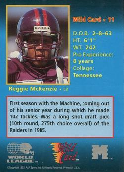 1992 Wild Card WLAF - 10 Stripe #11 Reggie McKenzie Back