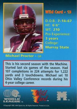 1992 Wild Card WLAF - 10 Stripe #13 Michael Proctor Back
