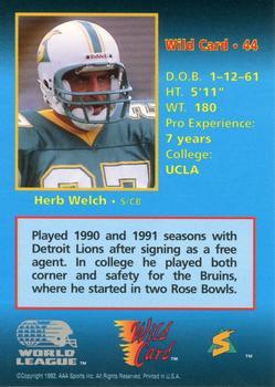 1992 Wild Card WLAF - 10 Stripe #44 Herb Welch Back