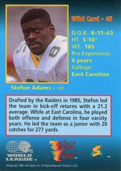 1992 Wild Card WLAF - 10 Stripe #45 Stefon Adams Back