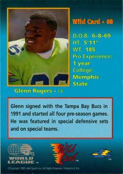 1992 Wild Card WLAF - 10 Stripe #60 Glenn Rogers Back