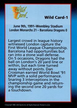 1992 Wild Card WLAF - 100 Stripe #1 World Bowl Champs Back