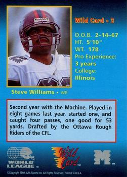 1992 Wild Card WLAF - 100 Stripe #3 Steve Williams Back