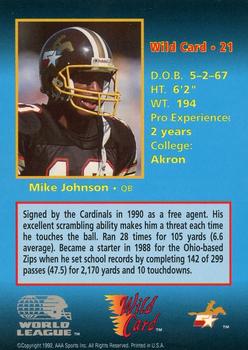 1992 Wild Card WLAF - 100 Stripe #21 Mike Johnson Back
