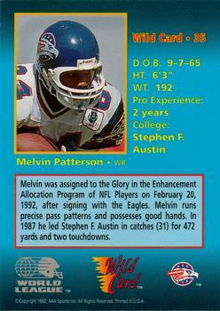 1992 Wild Card WLAF - 100 Stripe #35 Melvin Patterson Back