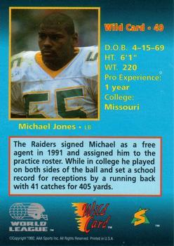 1992 Wild Card WLAF - 100 Stripe #49 Mike Jones Back