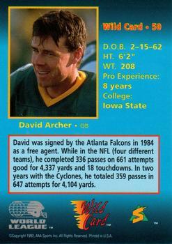 1992 Wild Card WLAF - 100 Stripe #50 David Archer Back