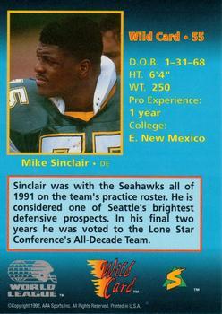 1992 Wild Card WLAF - 100 Stripe #55 Michael Sinclair Back