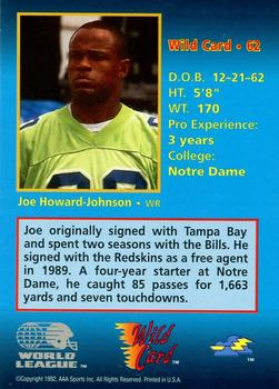 1992 Wild Card WLAF - 100 Stripe #62 Joe Howard-Johnson Back