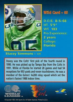 1992 Wild Card WLAF - 100 Stripe #65 Stacey Simmons Back