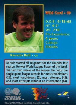 1992 Wild Card WLAF - 100 Stripe #69 Kerwin Bell Back