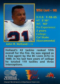 1992 Wild Card WLAF - 100 Stripe #102 John R. Holland Back