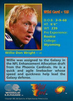 1992 Wild Card WLAF - 100 Stripe #125 Willie Don Wright Back