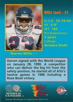 1992 Wild Card WLAF - 1000 Stripe #31 Darren Willis Back