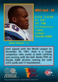 1992 Wild Card WLAF - 1000 Stripe #36 Amir Rasul Back