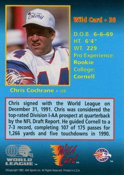 1992 Wild Card WLAF - 1000 Stripe #38 Chris Cochrane Back