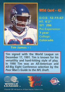1992 Wild Card WLAF - 1000 Stripe #42 Tim James Back