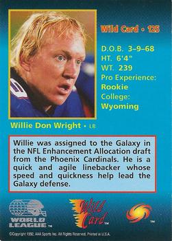 1992 Wild Card WLAF - 20 Stripe #125 Willie Don Wright Back