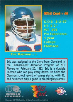 1992 Wild Card WLAF - 5 Stripe #40 Eric Harmon Back