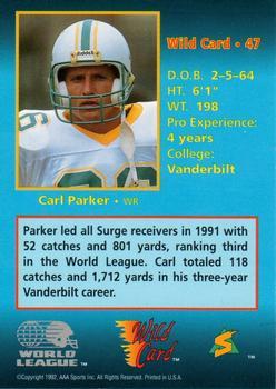 1992 Wild Card WLAF - 5 Stripe #47 Carl Parker Back