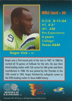 1992 Wild Card WLAF - 5 Stripe #66 Roger Vick Back