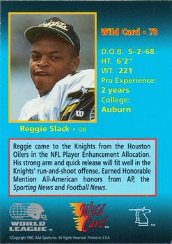 1992 Wild Card WLAF - 5 Stripe #73 Reggie Slack Back