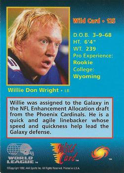 1992 Wild Card WLAF - 5 Stripe #125 Willie Don Wright Back