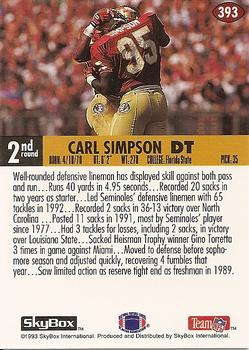 1993 SkyBox Impact #393 Carl Simpson Back