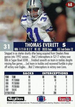 1993 SkyBox Impact #68 Thomas Everett Back