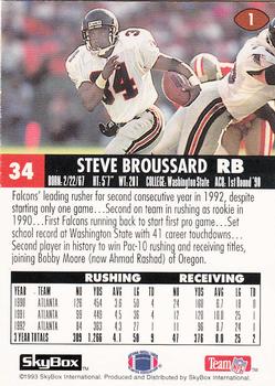 1993 SkyBox Impact #1 Steve Broussard Back